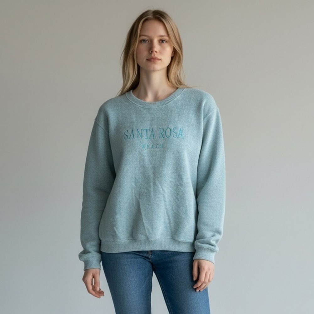Comfortex USA Santa Rosa Beach Embroidered Crewneck Sweatshirt Blue Large